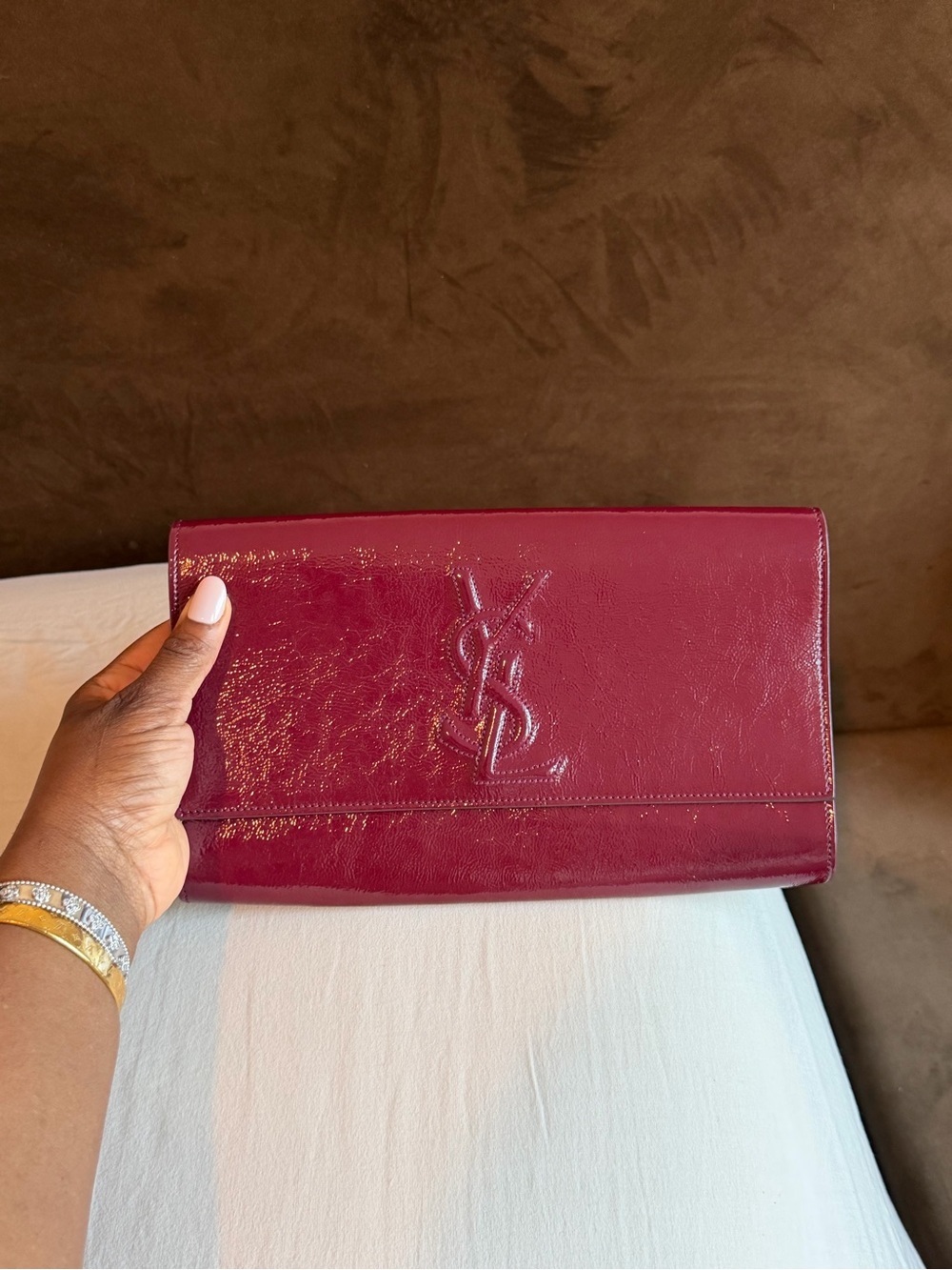Saint Laurent Patent Leather Clutch in Deep Burgundy